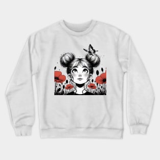 Red poppies and butterfly Crewneck Sweatshirt